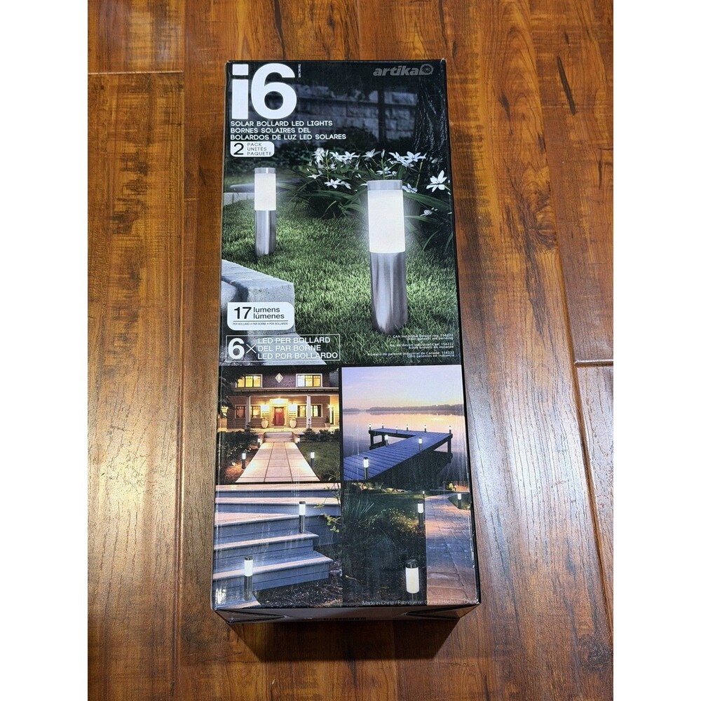 2-Pack Artika i6 LED Stainless Steel Solar Bollard Lights 17 Lumens Each - New!